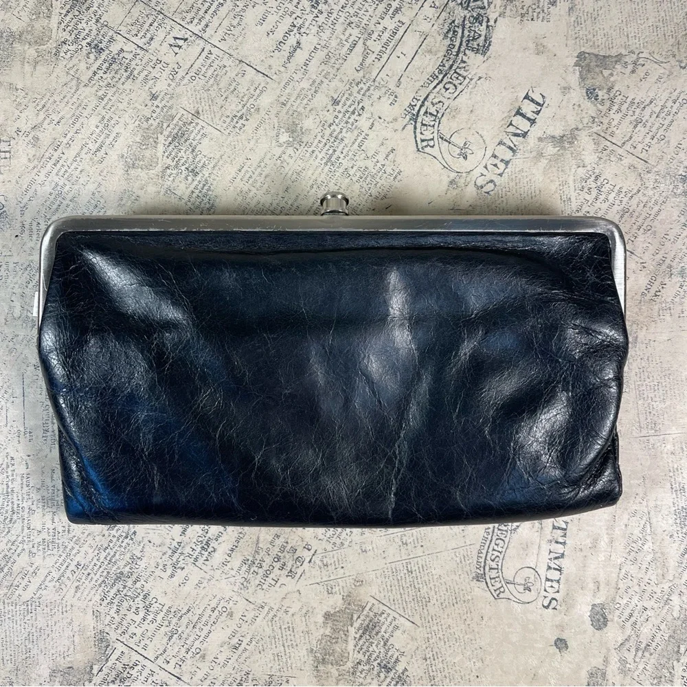 HOBO Lauren Black Leather Clutch Wallet Phone Organizer Vintage Style